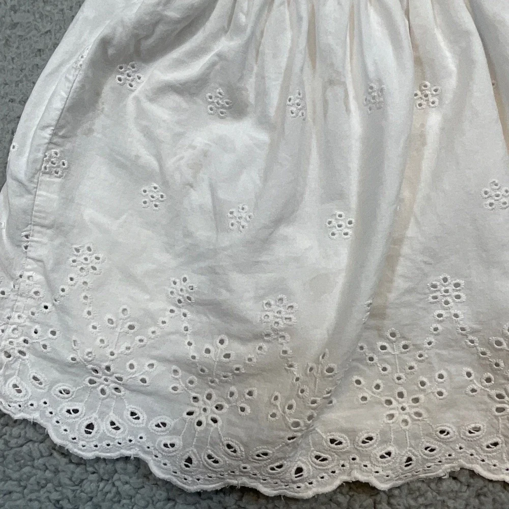OshKosh B'gosh Overall Dress Kids 4T Blue White Good Eyelet Lace Denim Pinafore